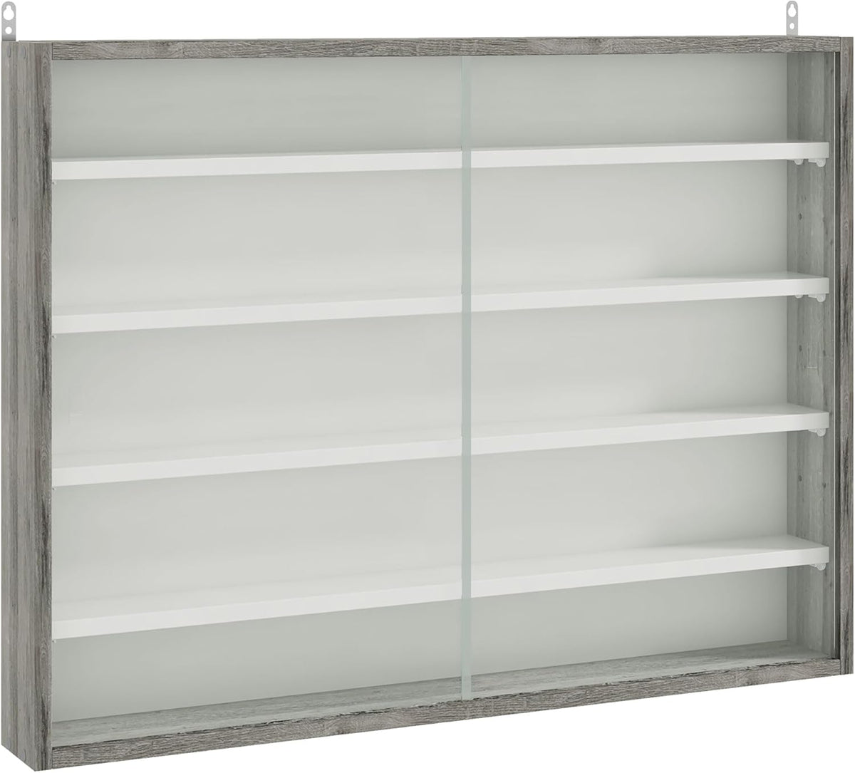 HOMCOM 5-Storey Wall Shelf Display Cabinet, Shot Glass Display Case, Glass Curio Cabinet with 2 Glass Doors and 4 Adjustable Shelves, Grey and White