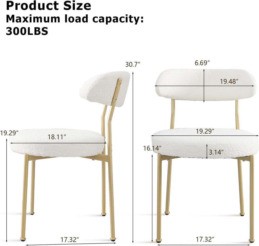 Dining Table and Dining Chair Set 23.6" White Round Table&2 Boucle Upholstered Golden Legs Chairs for Kitchen Dining Room Small Space 3 Piece Dining Table and Chair Set（Beige）