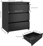 FOTOSOK Nightstands Set of 2, Black Nightstand with 3 Drawers for Bedroom | Black Nightstand Set of 2 for Bedroom, Handless Bedside Table with Silent Design, Side End Table for Small Spaces/Apartment