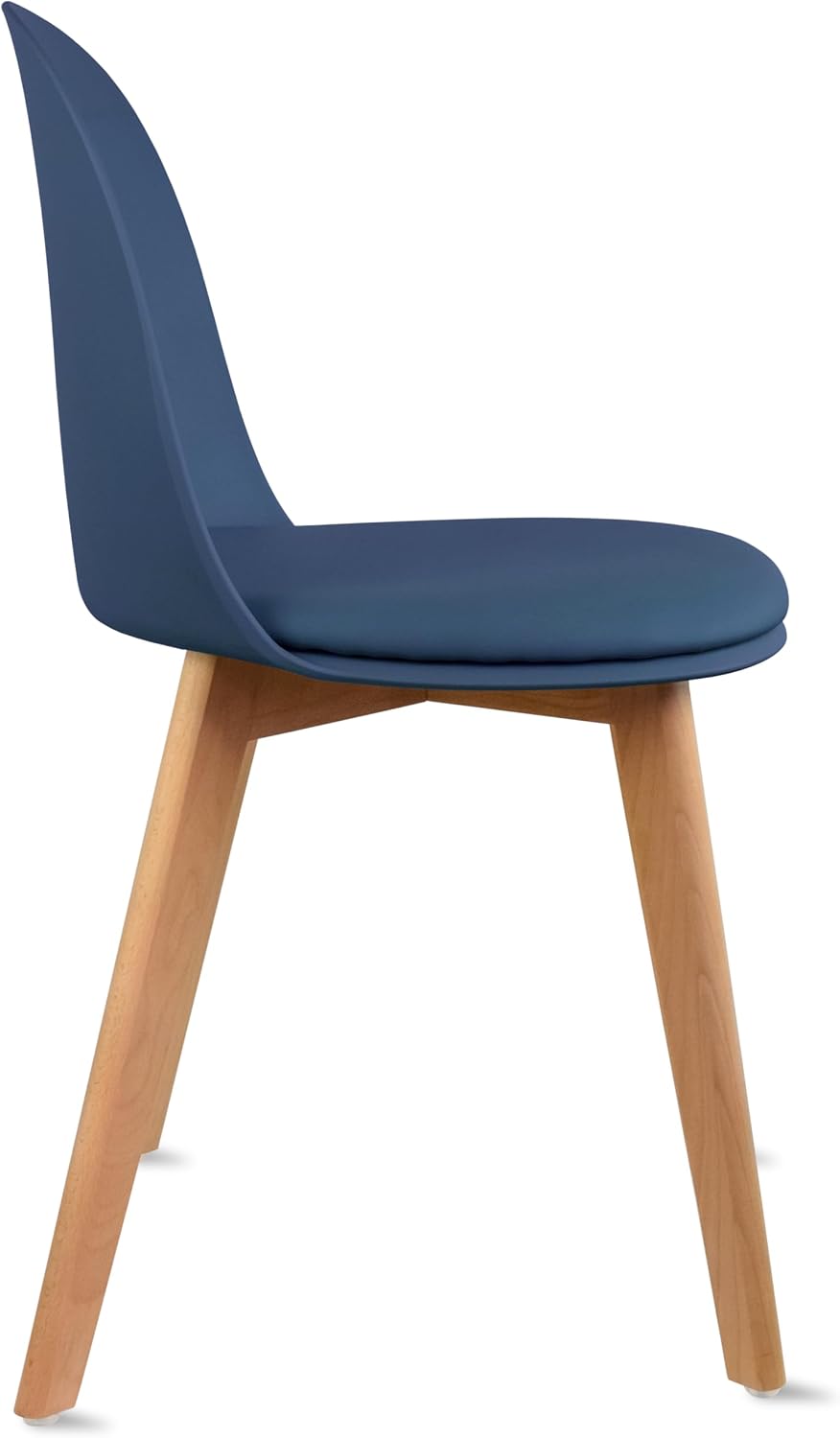 2xhome Set of 2 Modern Armless Dining Chairs | Plastic Shell with PU Leather Cushion Padded Seat and Wooden Legs | Indoor or Outdoor Use | Home Kitchen Patio, Blue