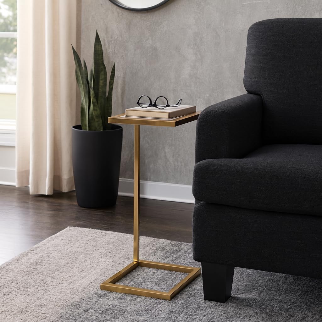 Home Decor End Table, Side Table, or Night Stand - Metal C-Shaped Accent Table with Marble Top Perfect for Big or Small Spaces - A Modern Accent for Office, Bedroom, or Living Room - 24" White & Gold