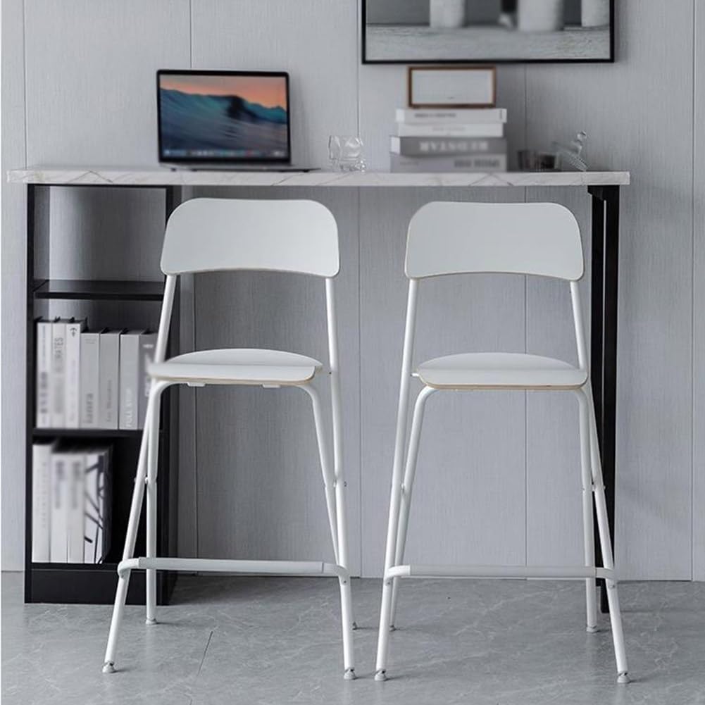 25in/29in Folding Breakfast Bar Stool, Modern Foldable Wooden Seat Tall Chair with Back and Footrest, Collapsible Counter Height Stool for Dining Room Kitchen Balcony Living Room ( Color : White , Siz