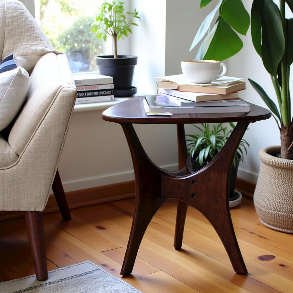 Starlight Canyon Home Solid Wood Mid Century Modern Side Table, Triangle Side Table with Rich Pecan Finish, Elegant Accent for Living Room Décor