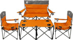 Northroad Folding Camping Chair Set of 4, Portable Collapsible Conversation Set w/1 Sofa, 2 Single Chairs, 1 Table for Family Patio, Outdoor Travel, Beach(Orange)