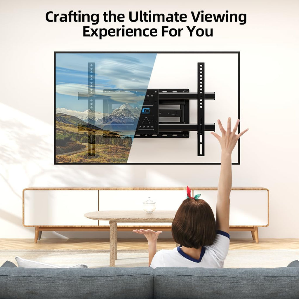 HOME VISION Full Motion TV Wall Mount for 32-85 inch TVs up to 132lbs | Max VESA 600x400mm, Fits 8”/ 12” /16” Wood Studs, TV Mount Wall Bracket with Dual Articulating Arms, Swivel, Tilt