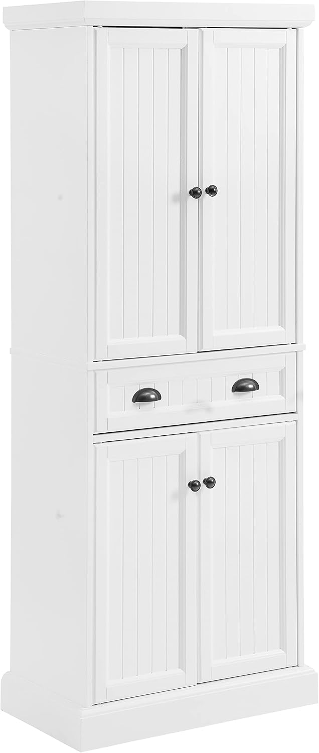 Crosley Furniture Shoreline Coastal Pantry Storage Cabinet with Shelves, Kitchen, Dining, or Laundry Room, White
