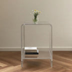 Clear Acrylic End Table/Nightstand,22" H Sleek and Durable Bedside Storage. Ideal for Bedrooms, Living Rooms, and Modern Interiors. (2 Tier- Bottom)