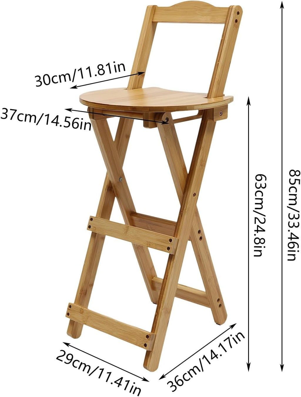 Foldable Bar Stool, 24.8 Inch Height Portable Wooden Bar Stool, Folding Kitchen Counter Chair X-Frame Stool 220 lbs Capacity, Counter Height Stool for Kitchen, Bar, Coffee, Outdoor