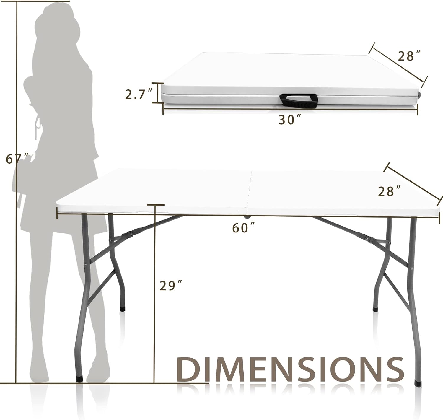 5FT Folding Table,Versatile Foldable Table,Portable | Utility folding table ideal for camping, picnics, parties, and indoor & outdoor events. Lightweight design, easy to store.