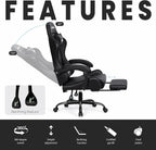 N-GEN GAMING Gaming Chair with Footrest, Lumbar, High-Back, Carbon Black | Reclining Backrest, Linkage Armrests, Durable PU Leather, Adjustable Comfort for Extended Computer, Desk, or Home Office Use