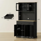 Kitchen Pantry Cabinet Tall Food Pantries w/Drawers&Adjustable Shelves for Kitchen,Multi-functional Kitchenware Server Utility Storage Organizer w/Microwave Stand&Open Countertop (Black + 71 inches)