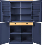 71.3'' Tall Wood Kitchen Pantry, Farmhouse Food Pantry Cabinet with 8 Door Shelves / 2 Drawers, Freestanding Large Cupboard with Adjustable Shelves for Kitchen Dining Room, Blue