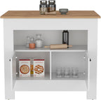 Kitchen Island Two Door Cabinet and Shelf in Multicolor | Includes two cabinet doors and a shelf for storage