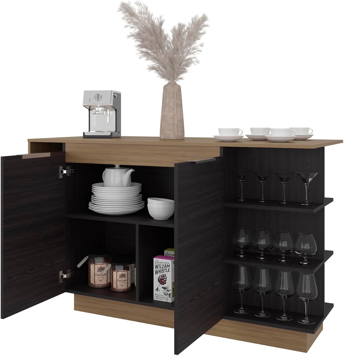 Kitchen Island with Storage Cabinet and Wine Glass Holder | Includes storage cabinet and wine glass holder for organized kitchen use