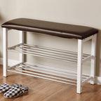 Foot Stool Shoe Rack Bench with Leather Pad 2-Layer Storage Porch Shoe Rack Footstool Suitable for Porch Bedroom Corridor Entryway Bench