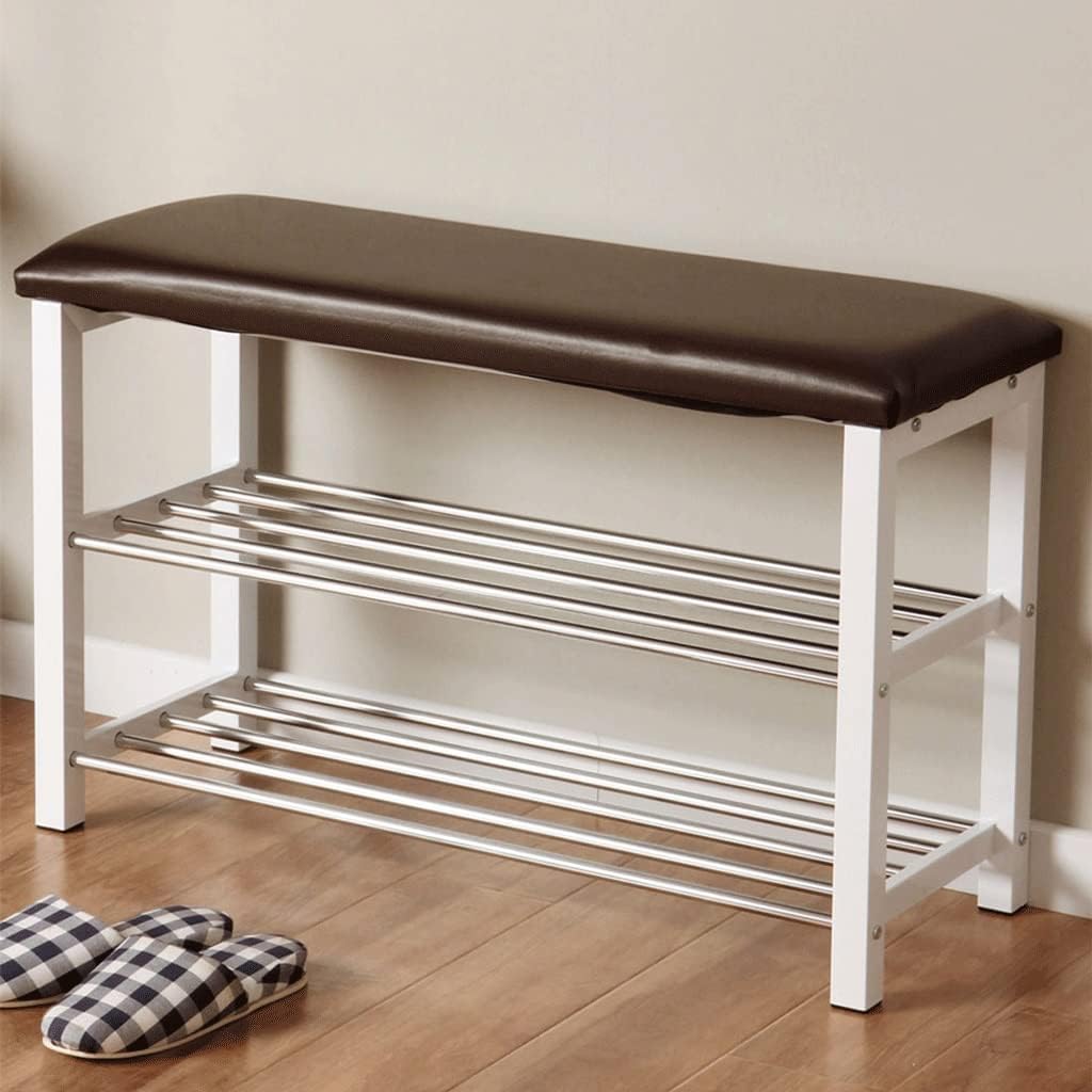 Foot Stool Shoe Rack Bench with Leather Pad 2-Layer Storage Porch Shoe Rack Footstool Suitable for Porch Bedroom Corridor Entryway Bench