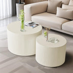 Coffee Table Set of 2, Black MDF Nesting Tables with Wave Stripe Design | Space-Saving Nesting Design, 110 lb Tabletop Capacity, Foot Pads, Painted MDF Surface for Living Rooms
