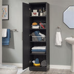 Pemberly Row Engineered Wood Single Door Pantry, 70.945 in H x 18.819 in W x 17.087 in D, Raven Oak Finish, Adjustable Shelves and Reversible Door, Kitchen or Dining Room Storage Cabinet