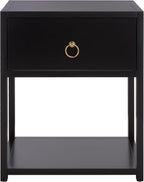 SAFAVIEH Furniture - Sadie 1-Drawer Nightstand - Black - Wood - Glam Gold Hardware Design - Ideal for Bedroom, 21" W x 17.2" D x 26" H - Fully Assembled (NST9201E)