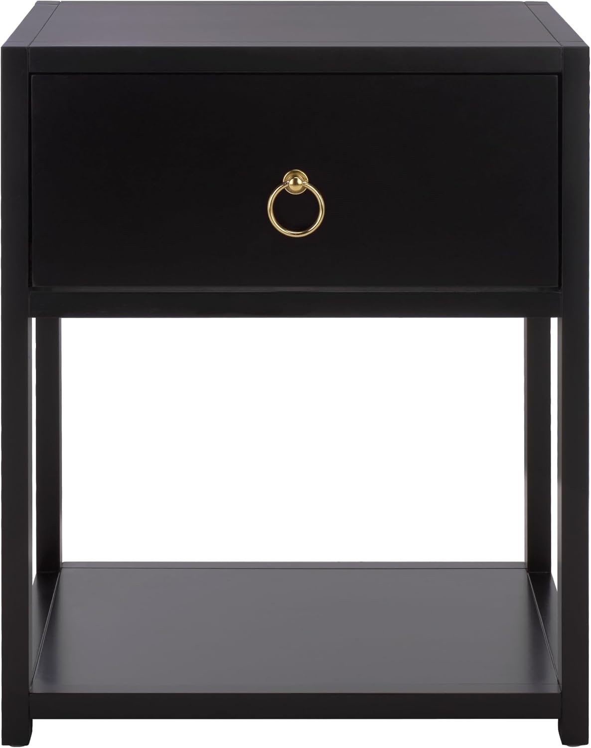 SAFAVIEH Furniture - Sadie 1-Drawer Nightstand - Black - Wood - Glam Gold Hardware Design - Ideal for Bedroom, 21" W x 17.2" D x 26" H - Fully Assembled (NST9201E)