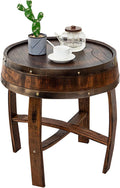 Farmhouse Whiskey Barrel End Table,Rustic Handcrafted Barrel Table,Solid Wood Round Coffee Tables,Oak Barrel Decor Furniture