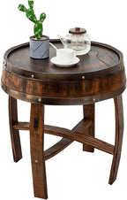 Farmhouse Whiskey Barrel End Table,Rustic Handcrafted Barrel Table,Solid Wood Round Coffee Tables,Oak Barrel Decor Furniture