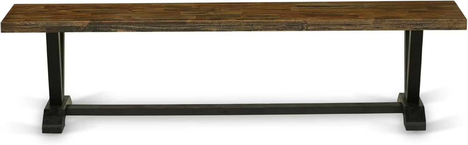 East West Furniture VB677 V-Style Modern Dining Table Bench with Wood Seat, 72x15x18 Inch, Multi-Color