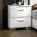 Contemporary Nightstand Black Color High Gloss Lacquer Coating Chrome Handles and Feet Bedside Table w USB,for Small Spaces