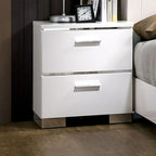 Contemporary Nightstand Black Color High Gloss Lacquer Coating Chrome Handles and Feet Bedside Table w USB,for Small Spaces