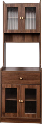 LUMISOL Modern Kitchen Pantry Cabinet with 2 Cabinets & Shelves for Dining Room, 70.87" Tall Cupboard Cabinet with Doors and Drawer, Kitchen Hutch with Microwave Stand for Living Room, Walnut