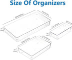 3 PCS Large Drawer Organizer, 3Sizes Plastic Versatile Desk Drawer Organizer Trays with Non-Slip Silicone Pads, Storage Bins for Makeup, Office, Kitchen Gadgets Utensils, Bedroom, Tools, Bathroom