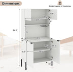 LOKO 64.5” Tall Kitchen Pantry Cabinet, Buffet Sideboard with Charging Station, Modern Wine Bar Cabinet with Wine Glass Rack, Kitchen Hutch Cupboard for Dining Room, Living Room (White)
