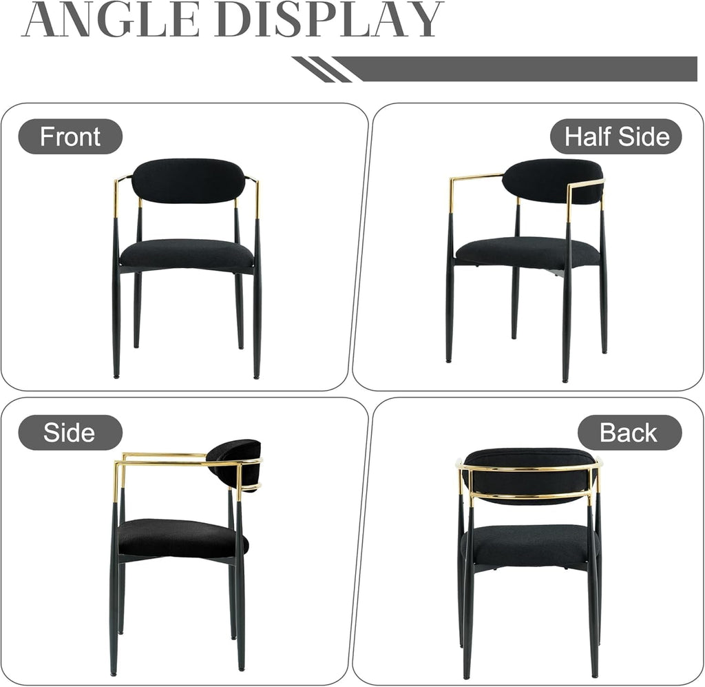 Baysitone Dining Chairs Set of 4 Mid-Century Modern Upholstered Boucle Dining Room Chairs Open Back Curved Backrest Black Metal Legs Gold Armchairs for Kitchen Living Room, Black(Only Chairs)