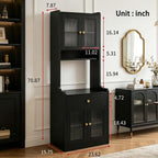 71" Kitchen Pantry Hutch Storage Cabinet with Microwave Stand, Farmhouse Freestanding Buffet Sideboard with Coffee Bar, Tall Wood Cupboard for Kitchen Dining Room (Black)