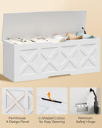 Homleke 47.2" Extra-Large Wooden Storage Chest, Farmhouse Storage Bench | with Safety Hinge, Easy Assembly, for Bedroom, Living Room & Entryway, White