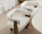Shunzhi White Barrel Dining Chairs Set of 2 Modern Upholstered Dining Room Chairs with Arms/Open Back Farmhouse Wooden Linen Kitchen Chairs Comfy Accent Side Armchairs for Living Room