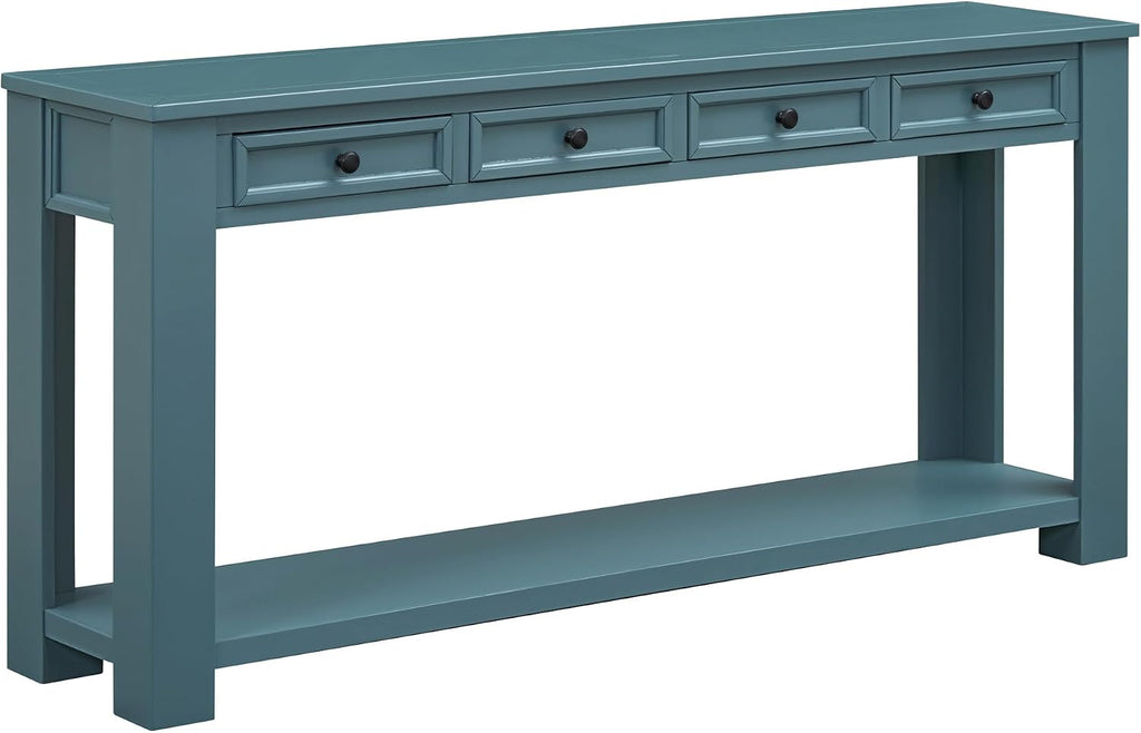 Merax Sofa Table with Storage Drawers and Bottom Shelf, Rustic Console Table with Thickened Legs, Long Entryway Table for Hallway & Living Room, Dark Blue