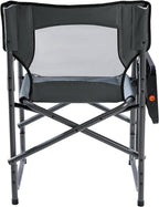Portal Director Camping Chair with 2-Way Rotating Side Table, 300 lb, Gray | Height-Adjustable Swivel Tray with Cup Holder, Breathable Mesh Back, Portable for Camping, Tailgating, Lawn and RV Travel