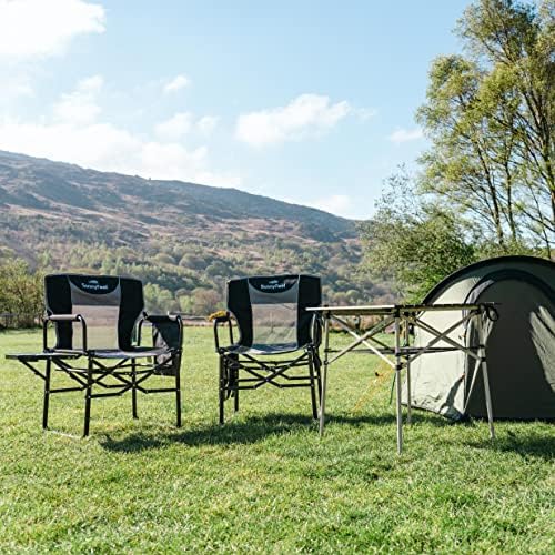 SUNNYFEEL Oversized Camping Chair Portable Directors Chairs with Side Table | Heavy Duty Folding Lawn Chair for Adults 300LBS with Compact Size, Breathable Mesh, Pocket & Carry Bag for Outdoor, Lawn, RV
