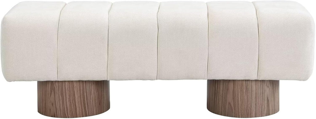 50" Upholstered Dining Bench, No-Assembly Chenille Fabric Ottoman Stool with Wood Legs, 300LB Capacity Multi-Functional Seating for Entryway, Bedroom, Bedside, Living Room, Beige