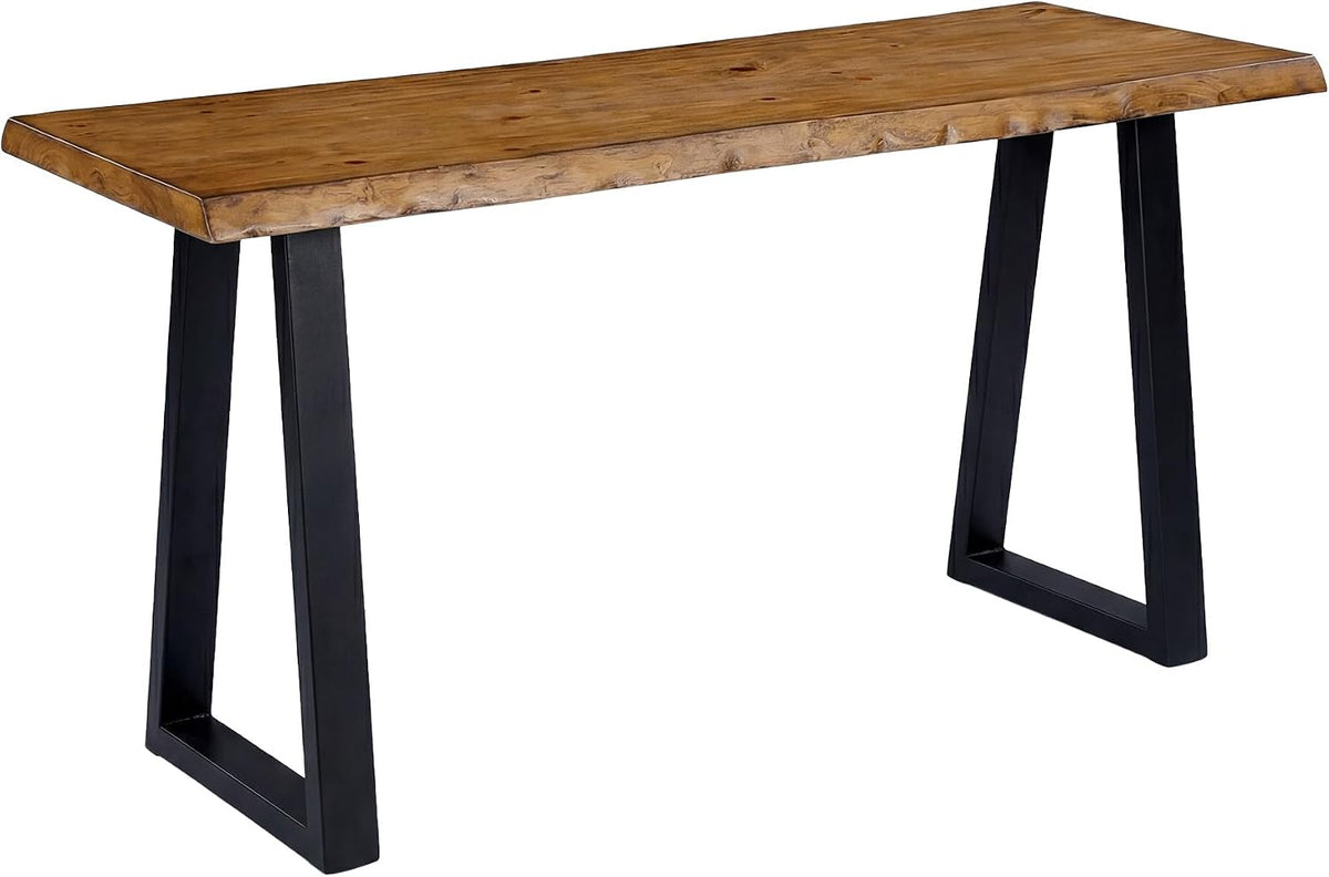 63” Solid Wood Bar Table, Commercial Grade Counter Height Table with Metal Legs, Heavy Duty Long Pub Table for Restaurant, Bar, Café & Hospitality Use, Rustic Brown Black