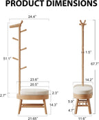 AQIMUELE Entryway Shoe Rack with Coat Rack, Wooden Shoe Bench with Upholstered Cushion, 3-in-1, 2-Tier Shoe Storage and Cute Animal Hooks for Entryway, Hallway, Closet (Natural 24.4")