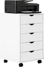 SweetGO 5 Drawer File Cabinet, Under Desk Storage with Drawers, Wood File cabinets for Home Office, Dorms (White)