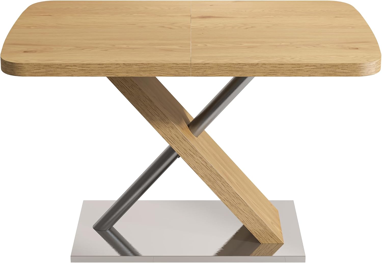 Expandable Natural Wood Dining Table for 4-6, Extendable 47-63 Inch Scratch-Resistant Rectangle Dining Table with MDF Table Top and Stainless Steels X-Shape Base for Living Room Kitchen