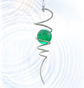 Wind Spinner Tail Gazing Ball Spiral - Mesmerizing Visual Illusion in Spinning | Wind Spinners Stabilizer | Rotating Yard Art Decor, Indoor/Outdoor Garden Decoration-13in (Green Glass Orb)