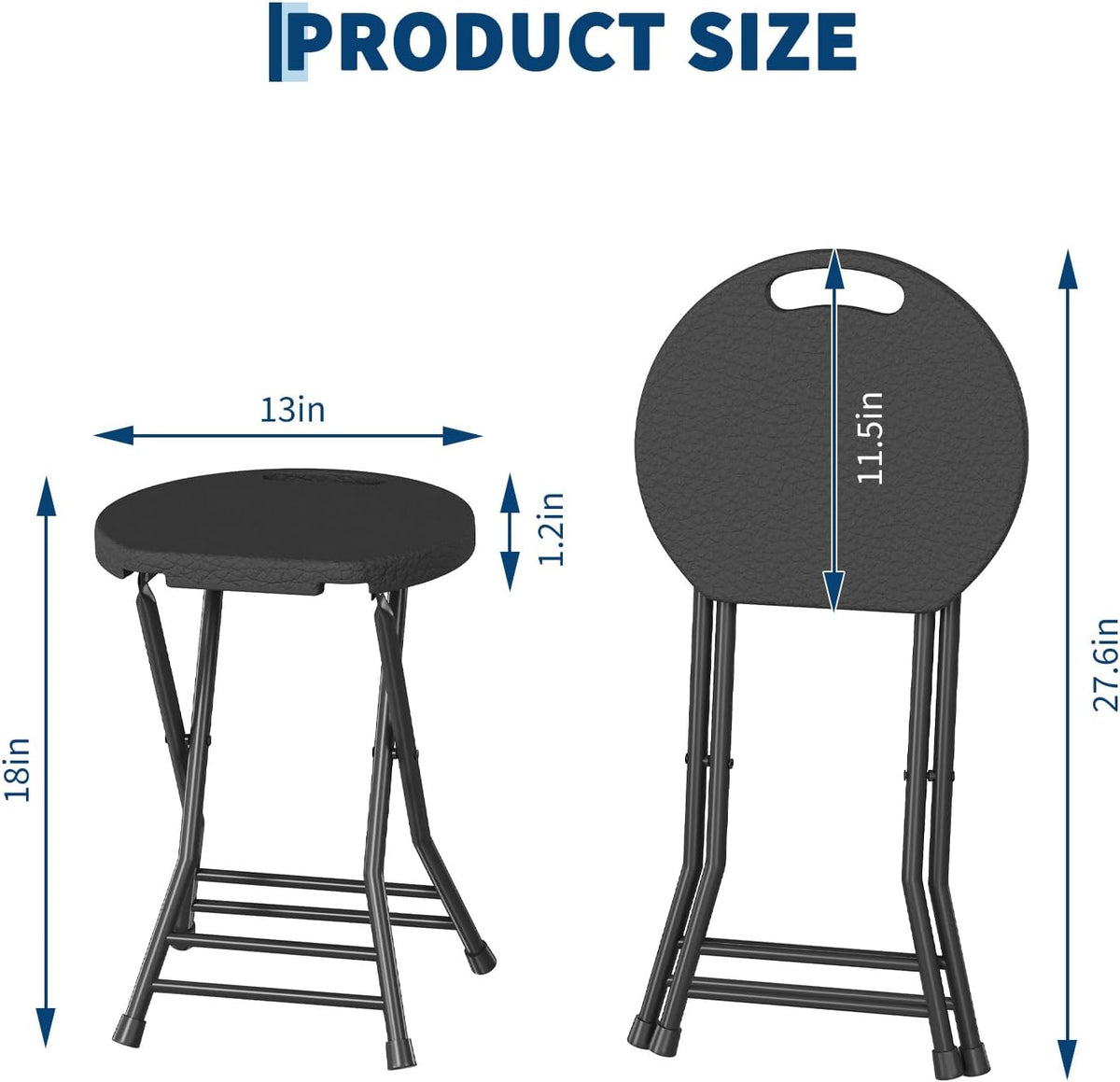 Garvee Folding Stool, Backless 18-Inch Stool, Portable with Handle, Foldable Bar Stool, Anti-Slip Feet, 600Lbs Capacity, for Bar Stools Kitchen Home Indoor and Outdoor Use (Black-12, 18)