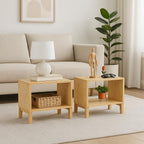Bamboo Coffee Table Set of 2 – Modern End Tables for Living Room – Compact Side Corner Tables for Sofa or Bedroom – Minimalist Natural Wood Accent Furniture
