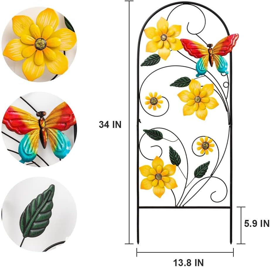 YEAHOME Garden Decor for Outside, 34" Flower Butterflies Decorative Garden Stakes for Spring Garden Decor, Metal Yard Art Stakes for Outdoor Lawn Backyard Porch Decorations