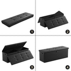 DocSafe Storage Ottoman Bench,Fireproof＆Waterproof Folding Bench with Lock(15”x 43”x15”),Leather Storage Chest with Handles＆2 Extra Boxes,Ottoman Safe for Bedroom,Living Room,Home Office,Black