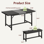 IDEALHOUSE 3 Piece Dining Table Set for 4-6, 63" Extendable Thick Metal Frame Kitchen Table with 2 Upholstered Benches Set for 6, Rectangle Wooden Dinette Table Set for Dining, Apartment, Retro Black